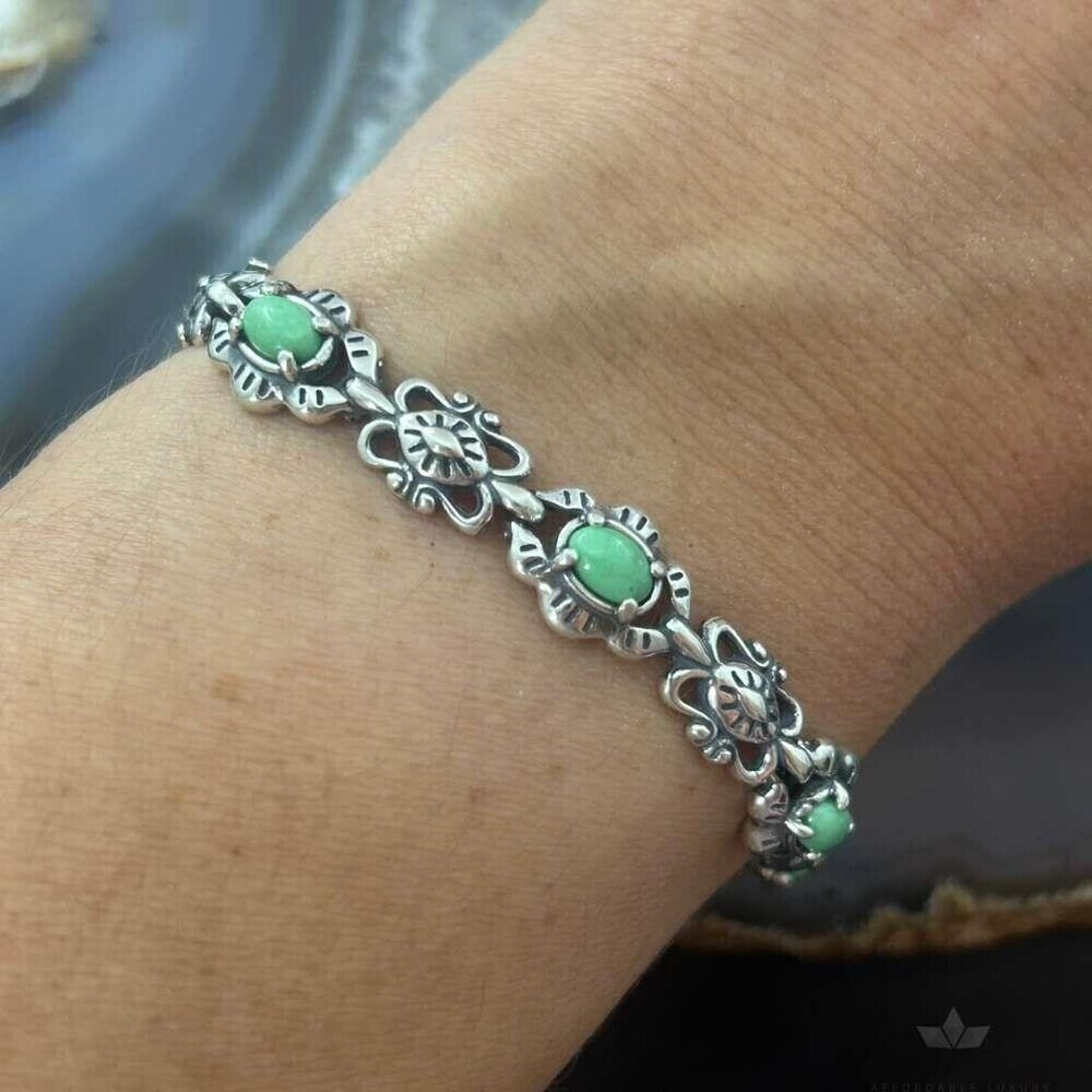 Carolyn Pollack Sterling 7 Oval Variscite Decorated Link Bracelet For Women